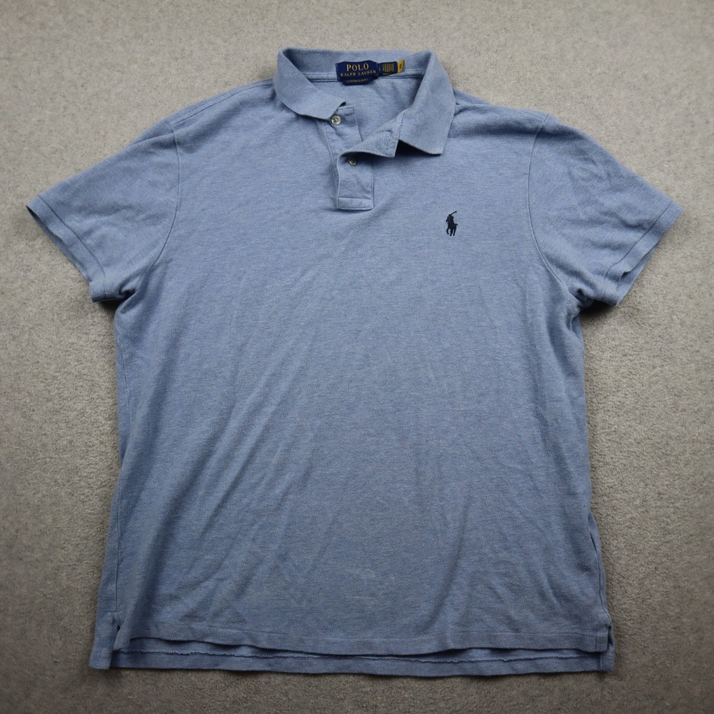 Polo Ralph Lauren Polo Shirt Mens Large Custom Slim Fit Blue Short Sleeve Cotton